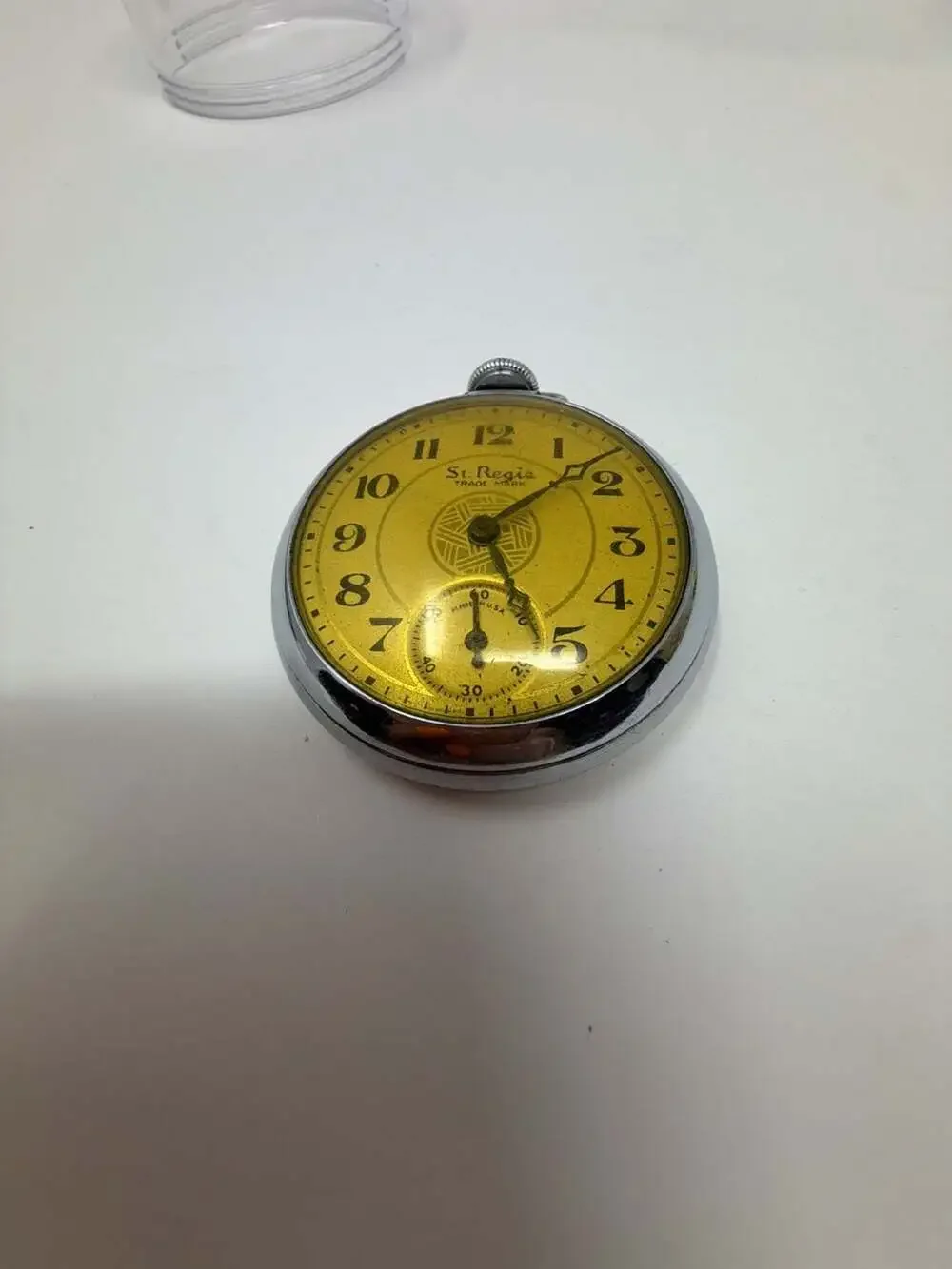 Vintage Ingraham St. Regis Trade Mark Wind-Up Pocket Watch with Yellow Art Deco